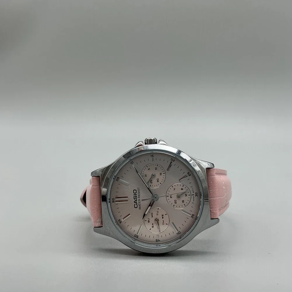 Casio LTP-V300 Womens Watch 32mm Pink Dial Silver Tone Day Date New Battery